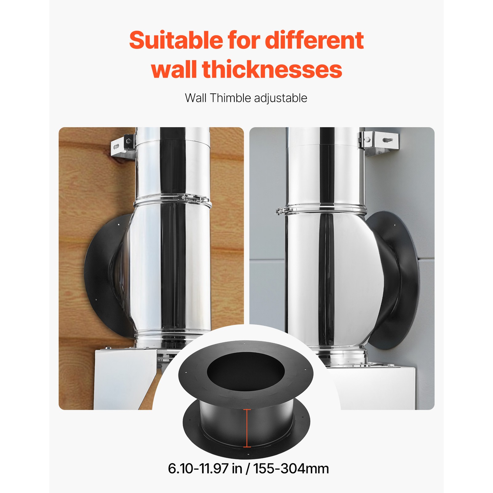 Uimoso 6-Inch Outdoor Chimney Kit with Adjustable Roof Bracket and Rain Cover