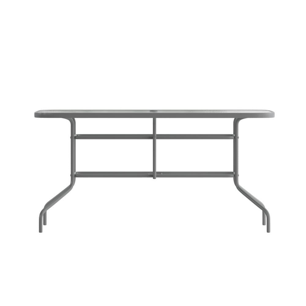 Rectangular Glass Metal Patio Table With Umbrella Hole