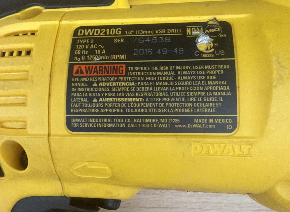 DEWALT DWD210G 1/2” Drill works