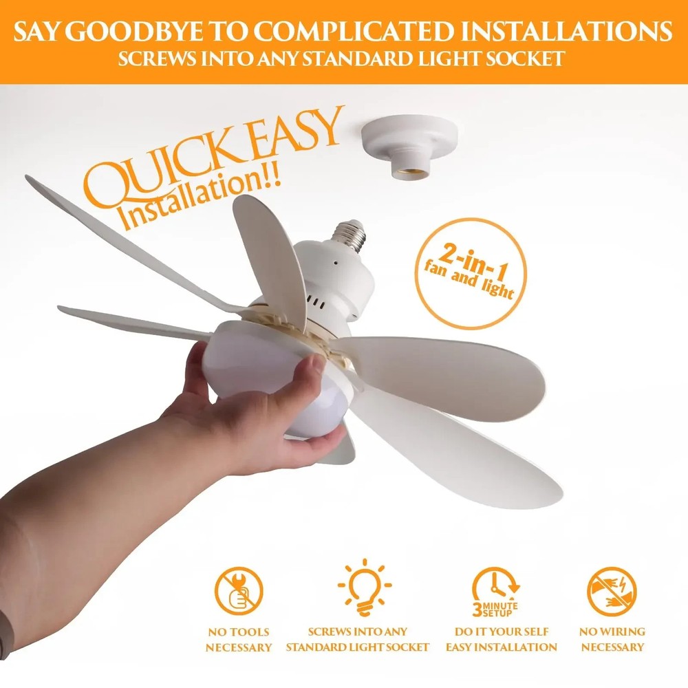 Socket Ceiling Fans with Lights and Remote- Socket Fan light with Dimmable Led