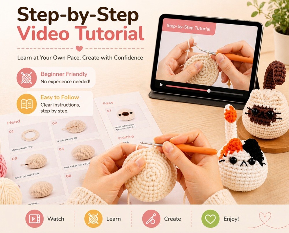 Cat Crochet Kit 3 Pack for Beginners Amigurumi DIY Set with Video Tutorial