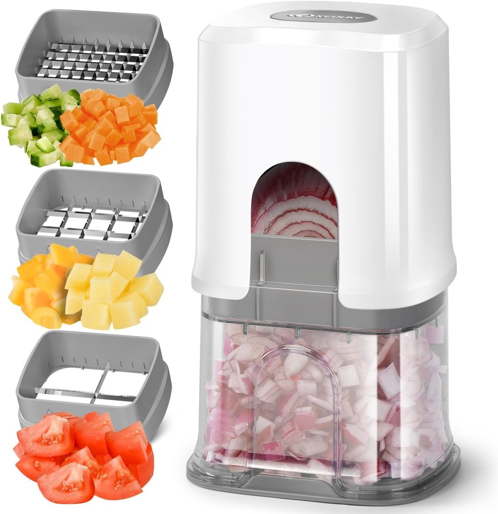 KEOUKE Multifunctional Vegetable Chopper White - 3 Interchangeable Blades Potato