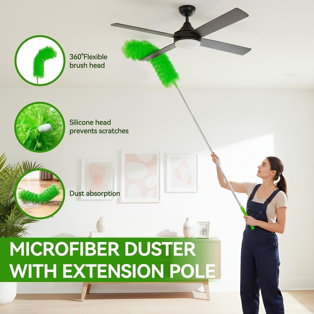 Cobweb Duster with Extension Pole, 3-in-1 Washable Cobweb Duster, Duster with...
