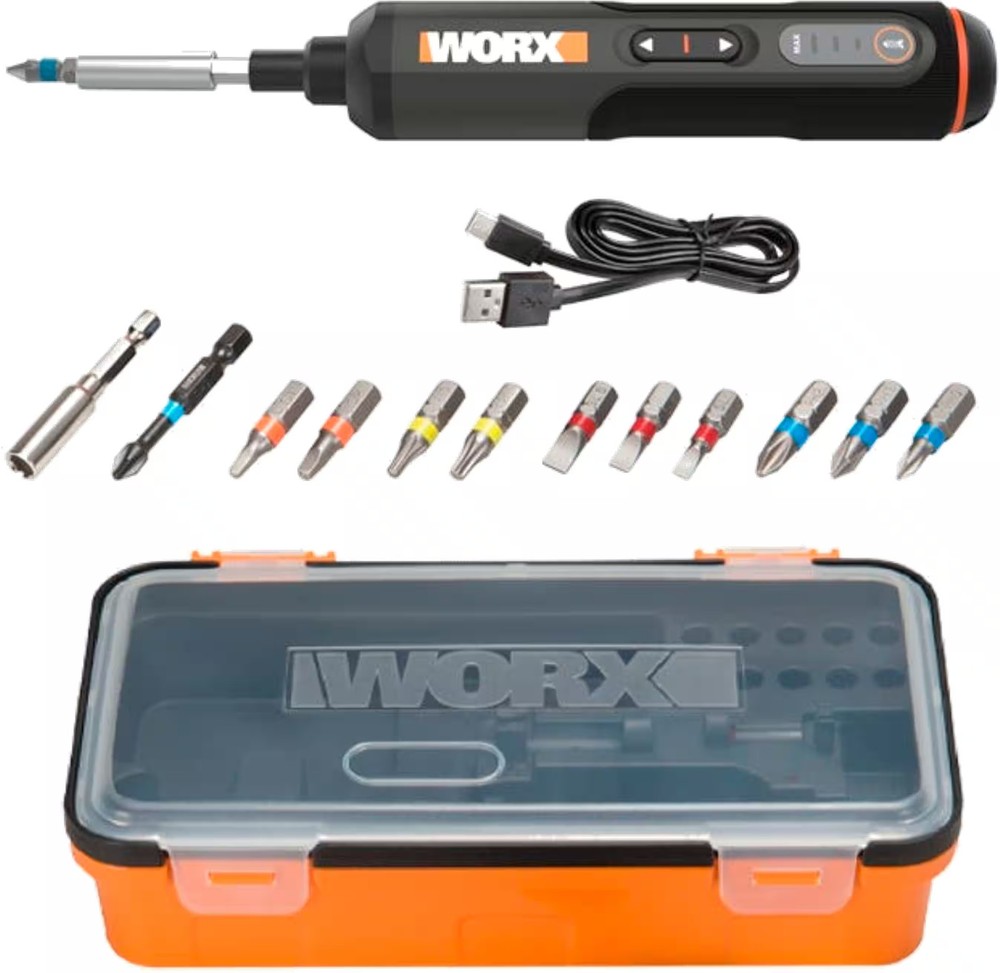 WORX - 4V 3-Speed Compact Screwdriver with 12 Accessory Bits, Dual LED Lights...