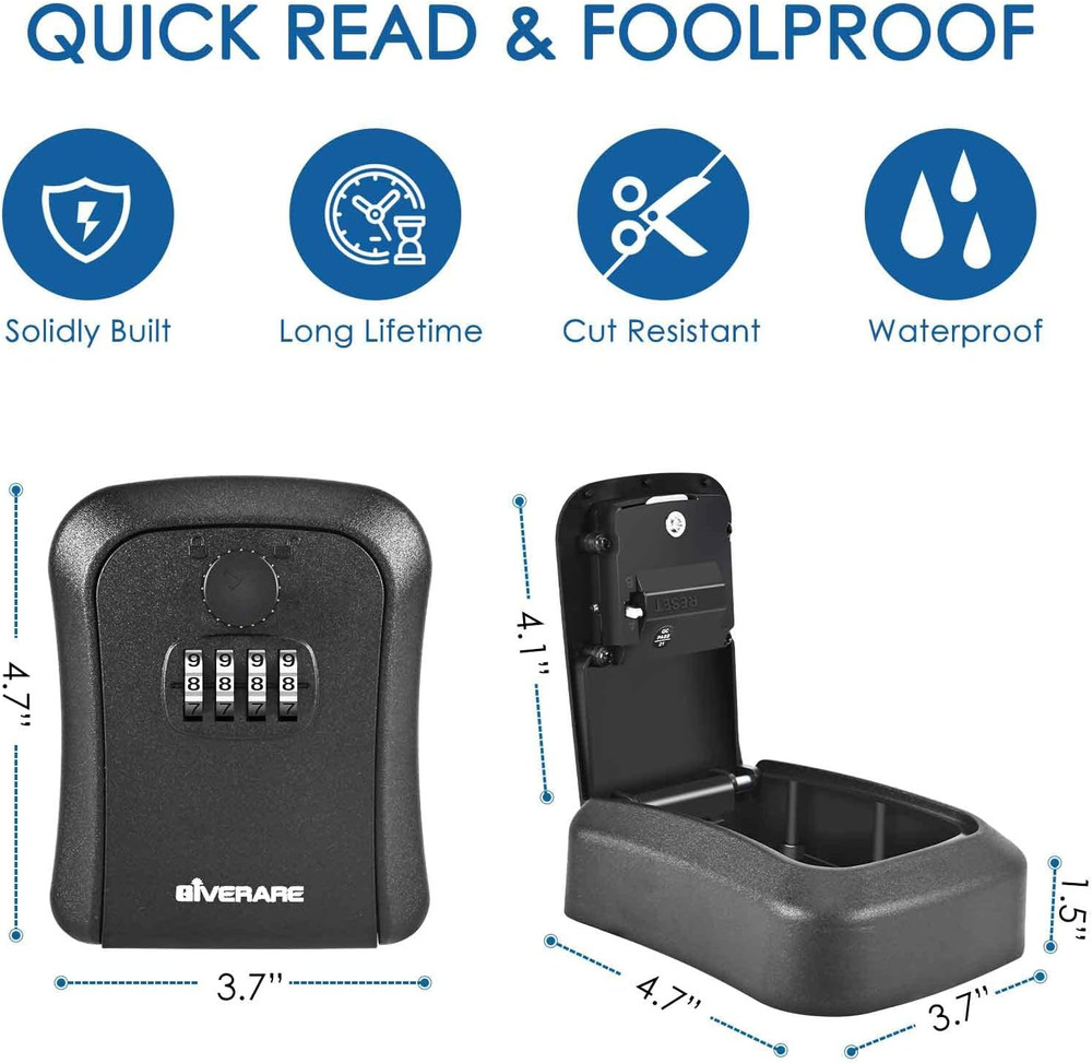 Key Lock Box, Wall Mount 4 Digits Combination Lockbox Outside, Waterproof Outdoo