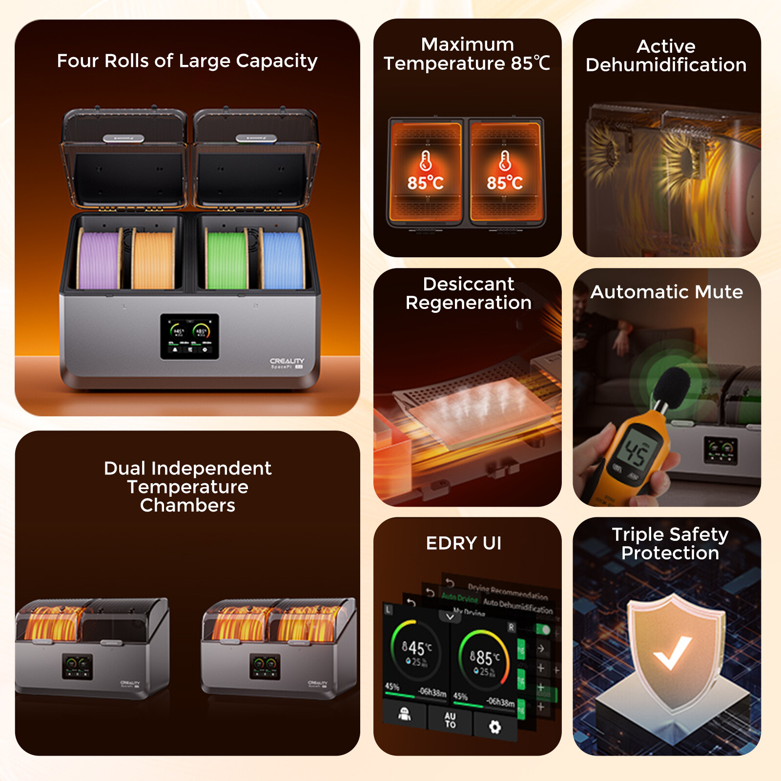 OPEN BOX Creality SpacePi X4 Filament Dryer Filament Dryer Box 360° 200W Heating