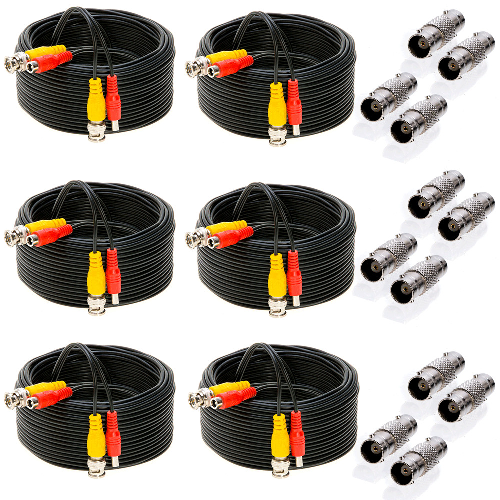 6 x 100FT Video Power Cable BNC DC Security Camera Extension Cord for CCTV