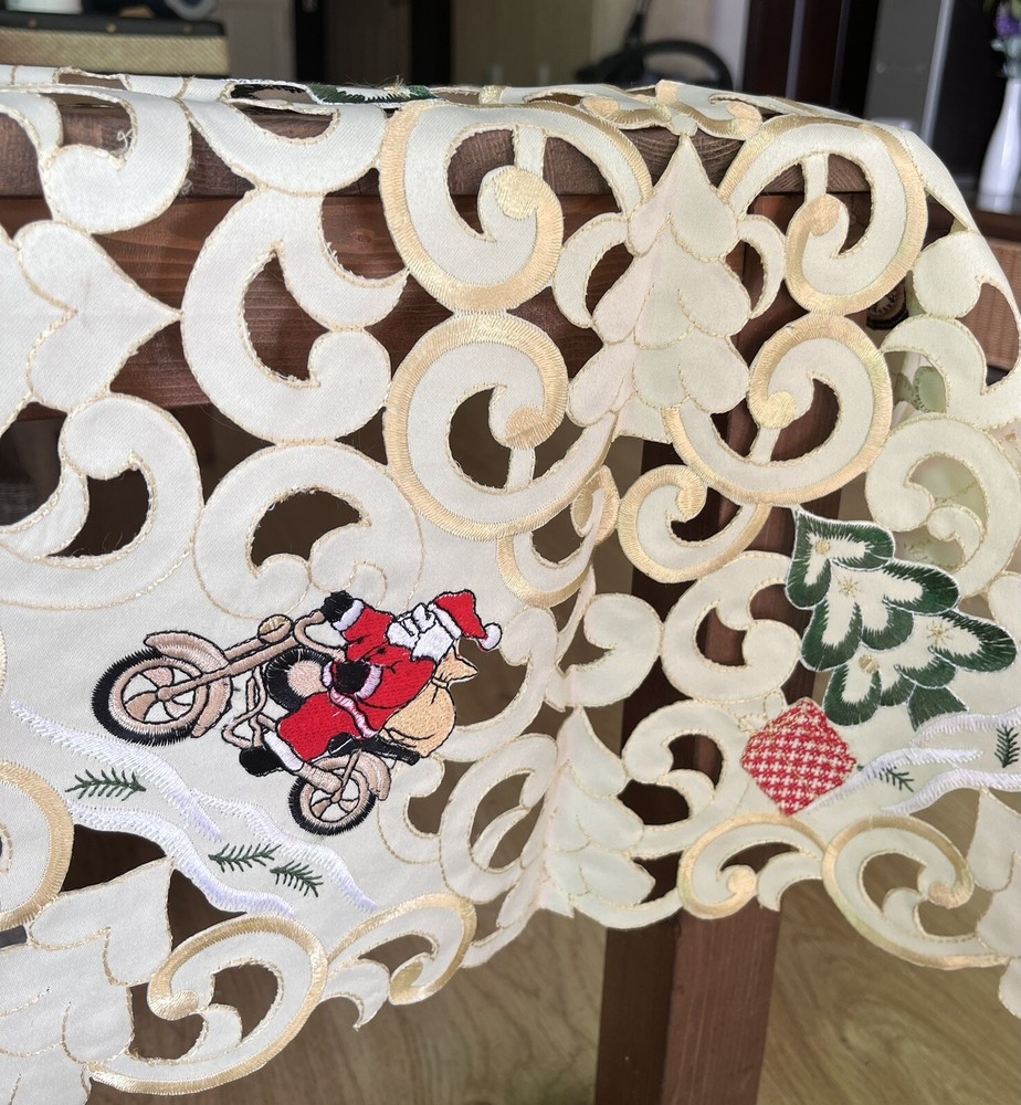 Gorgerous Beige Embroidered Polyester Square Tablecloth Xmas 33" Full Cutwork