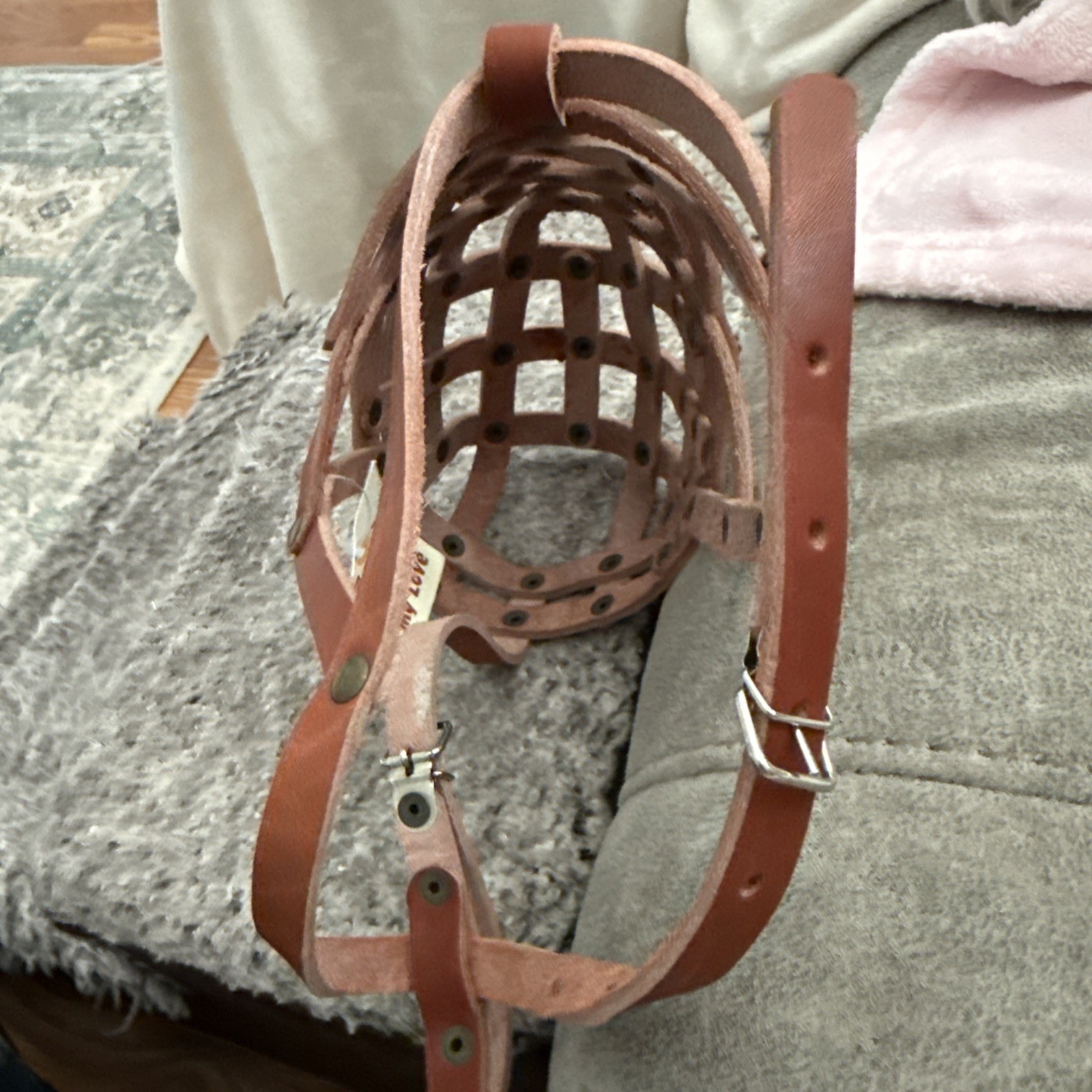 Secure Genuine Leather Basket Dog Muzzle 14" Circumference, 3" Snout Length