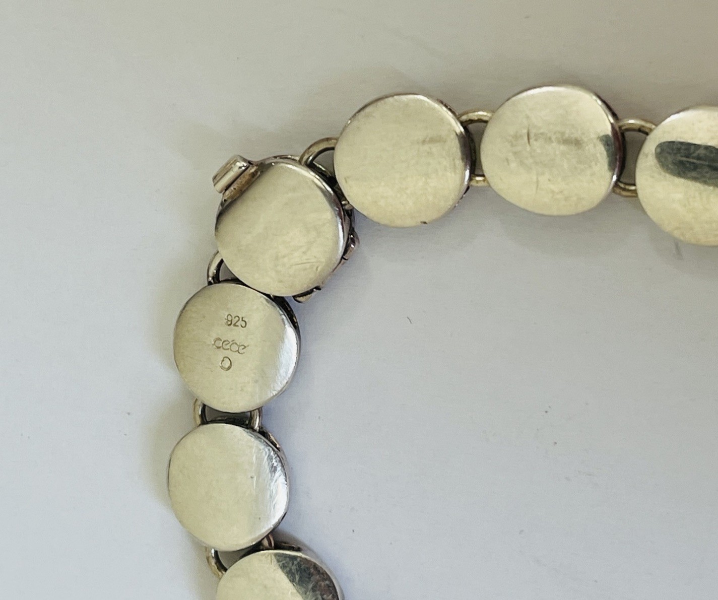 VINTAGE DESIGNER STERLING SILVER BRUSHED DISC MODERNIST LINK BRACELET 43-Grams