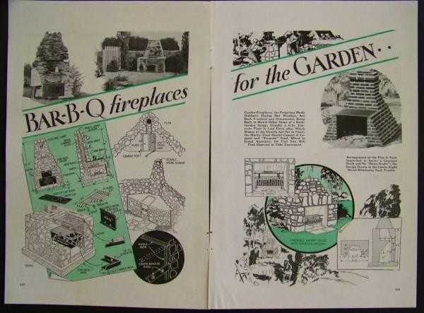 Stone/Brick BBQ FIREPLACE 1934 Design PLANS Barbecue Grill