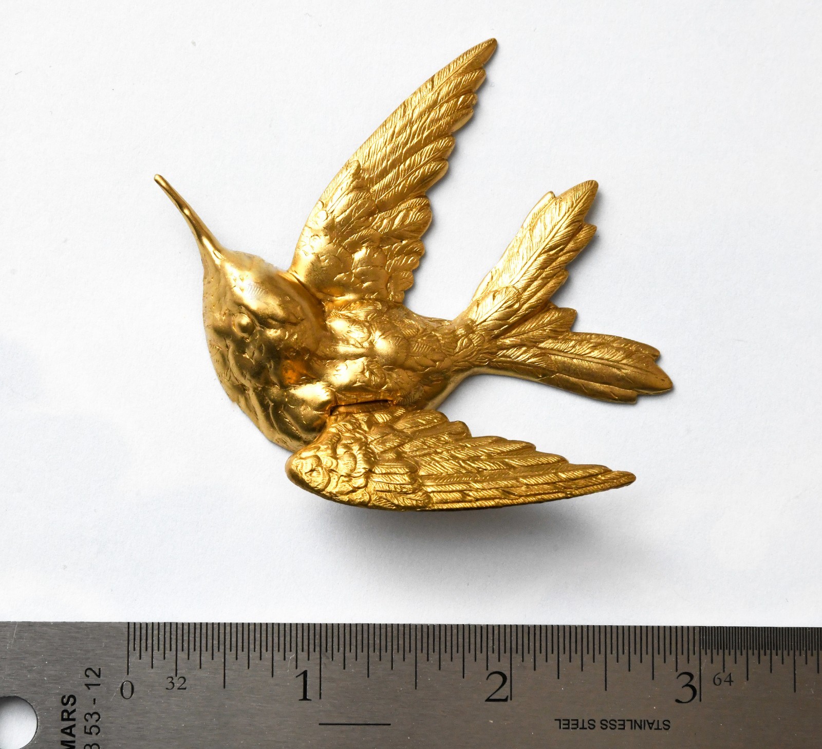 GIGANTIC 3D Hummingbird Brass Stamping Vintage Miriam Haskell Bird Brooch Parts