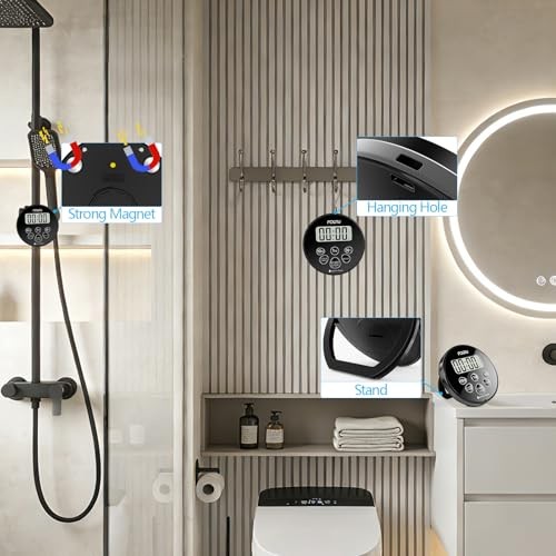 Digital Waterproof Shower Clock Timer, Bathroom Shower Countdown Dark Black