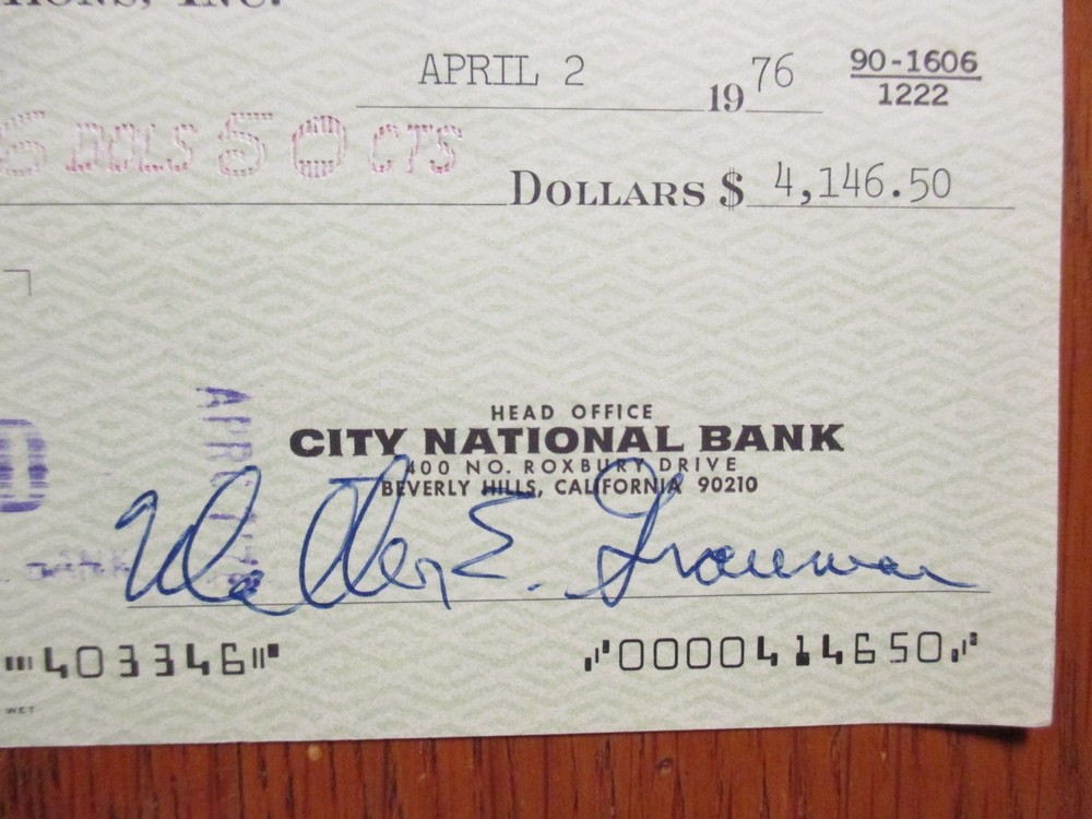 WALTER E. GRAUMAN ("Murder, She Wrote-"director) Signed 1976 Cancelled Check