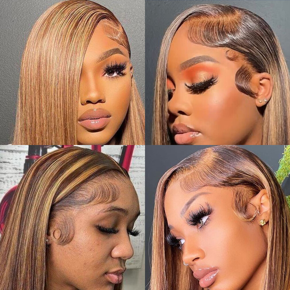 100% Human Hair Wig Ombre Highlight Straight 13X6 Lace Front Wigs Human Hair
