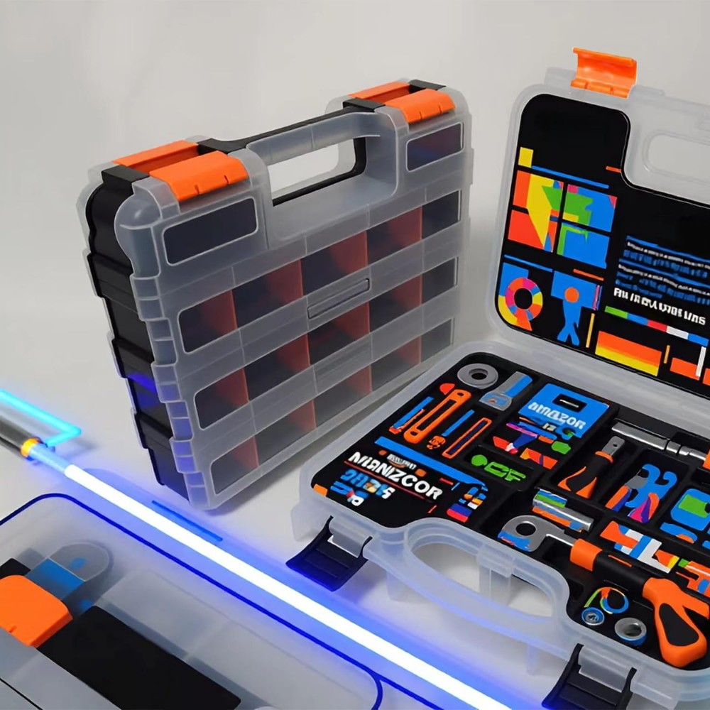 Double Side Tools Organizer, Plastic Tool Box, 34-Compartment, Double Side St...