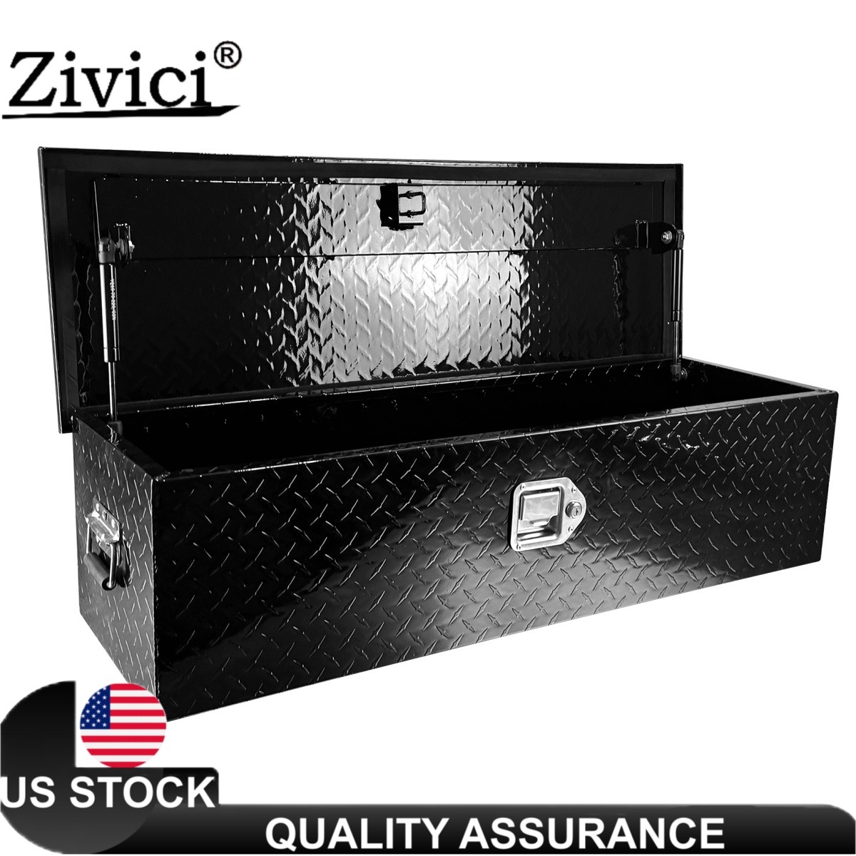 Black 39"x13"x10" Aluminum Truck Bed Tool Box Diamond Plate Trailer ToolBox