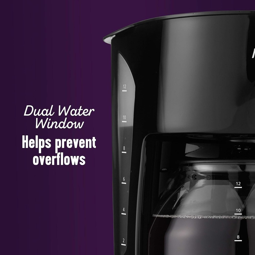 Classic Fully Automatic Black Coffee Maker, 12 Cups with User-Friendly Design
