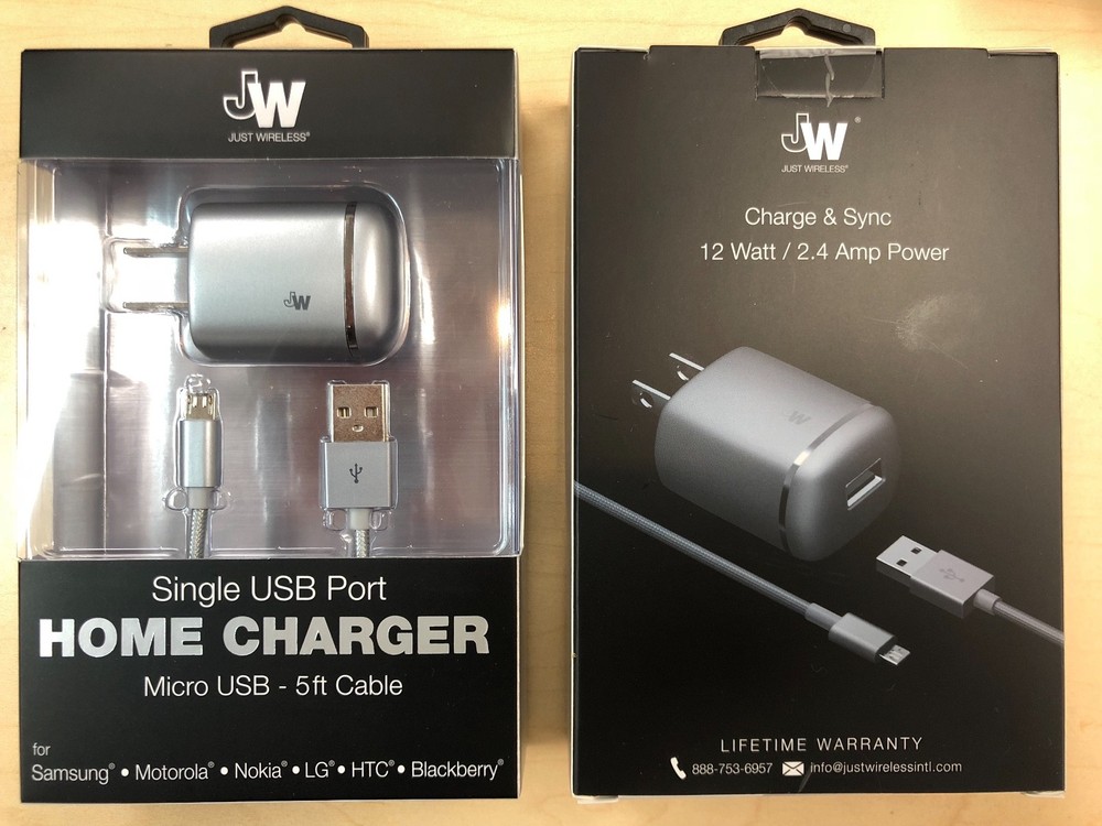Just Wireless 12W 2.4AMP Home Charger + 5FT Micro USB Cable Space Gray