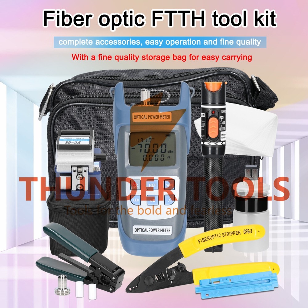 Thunder Tools Fiber Optic FTTH Tool Kit Optical Power Meter Fiber Cleaver