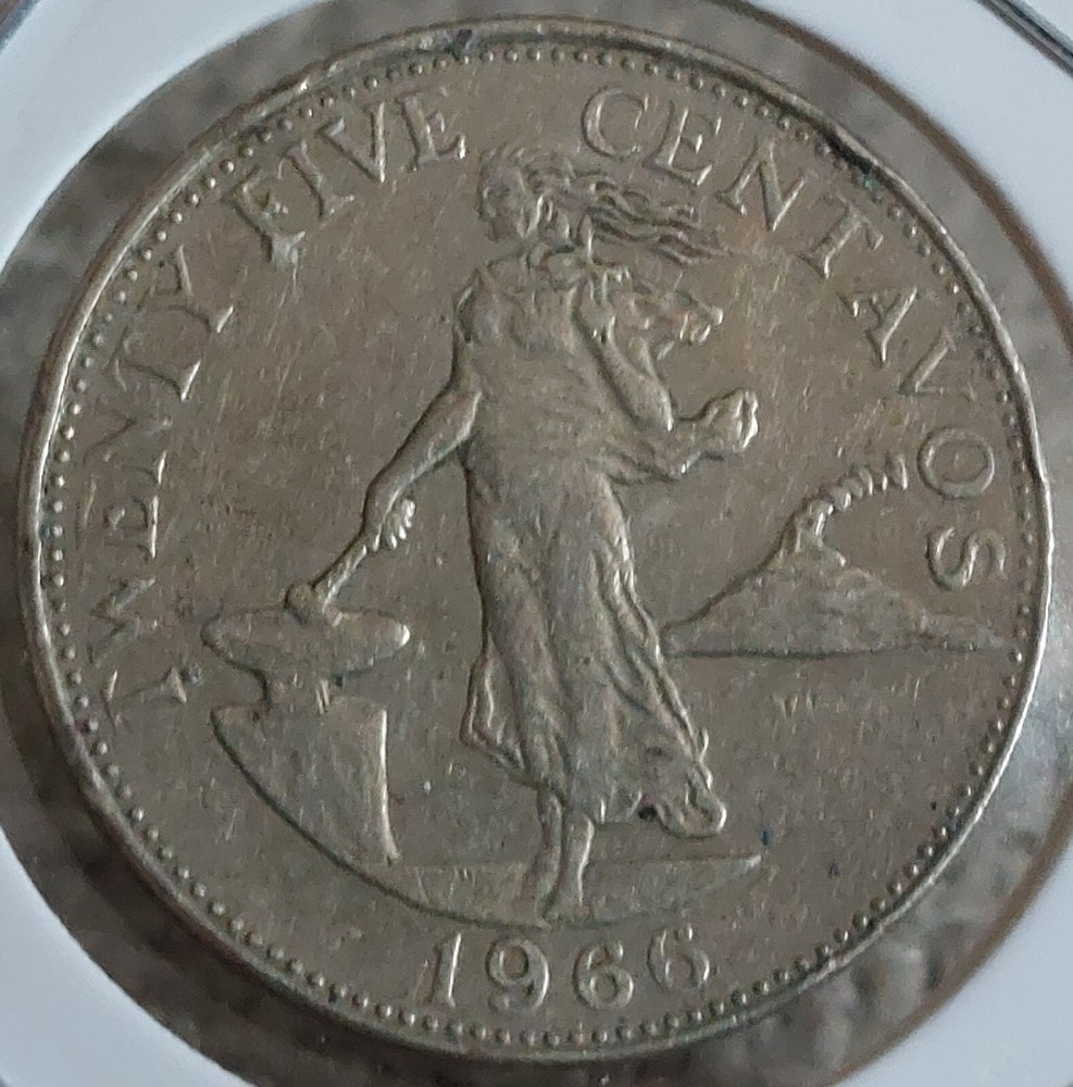 HIGH GRADE 1966 PHILIPPINES 25 CENTAVOS AU