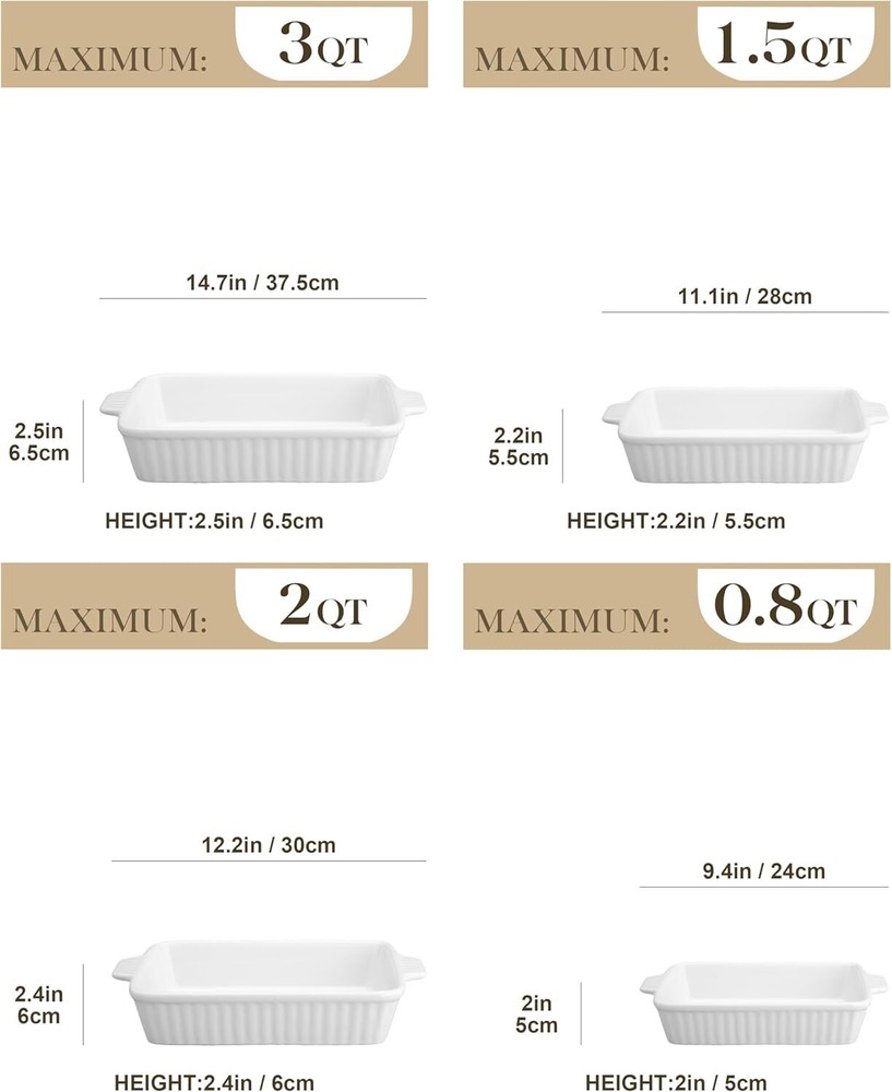Oven Casserole, Ceramic Baking Pan, Ceramic Bakeware Set of 4