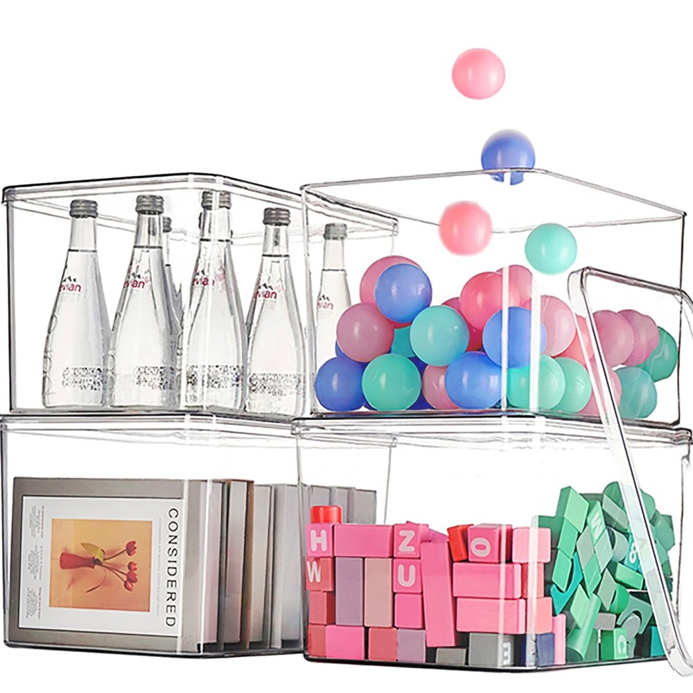Clear plastic storage bins with LIDS,storage containers for snacks, cosmetics...