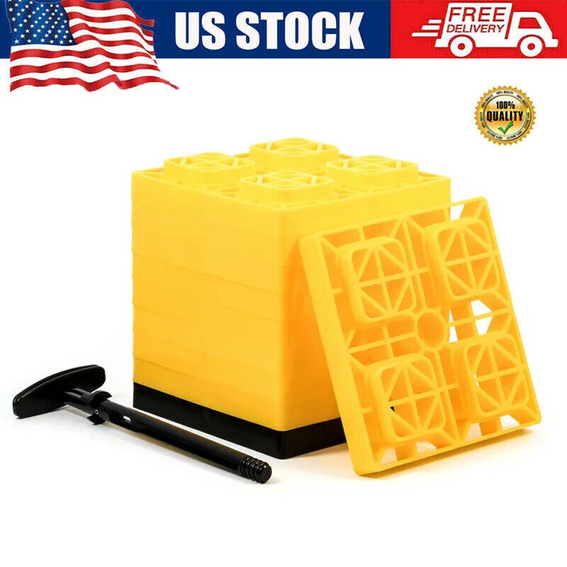 10 Pack RV Leveling Blocks Jack Pads Trailer Levelers Resin Stackable W/ Handle