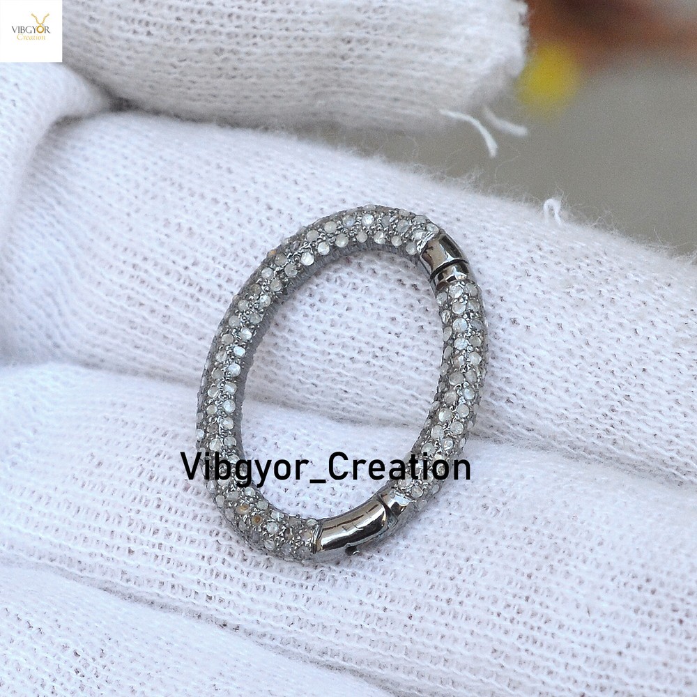 Pave Diamond Spring Clasp Lock Finding Jewelry 925 Solid Silver Necklace Making