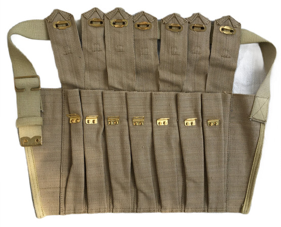 WW2 British Army 7 Pocket STEN Mag Pouch Bandolier 1944 Reproduction Light Khaki