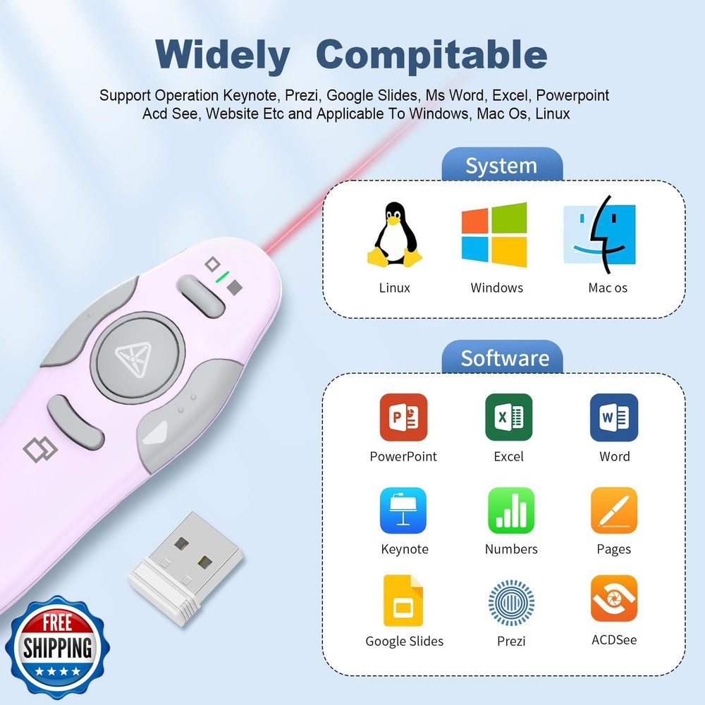 QUI Presentation Clicker Wireless Presenter Remote Clicker for PowerPoint Pre