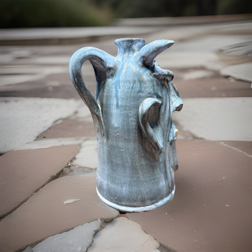 DAL BURTCHAELL Primitive Folk Art Devils Face Rustic Gray Glaze