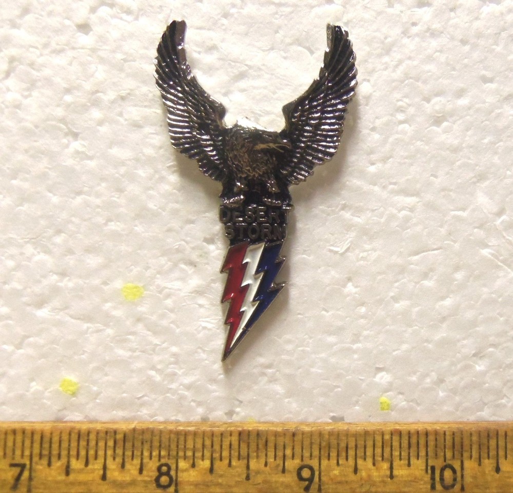 Large Desert Storm - Red, White & Blue Lightning Bolt with Eagle Pin (NOS)