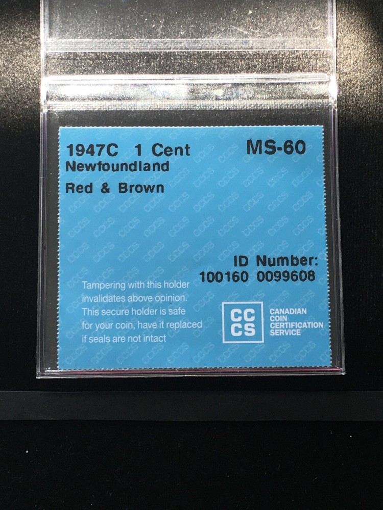 1947c CCCS Graded, Newfoundland Small One Cent, **MS-60**