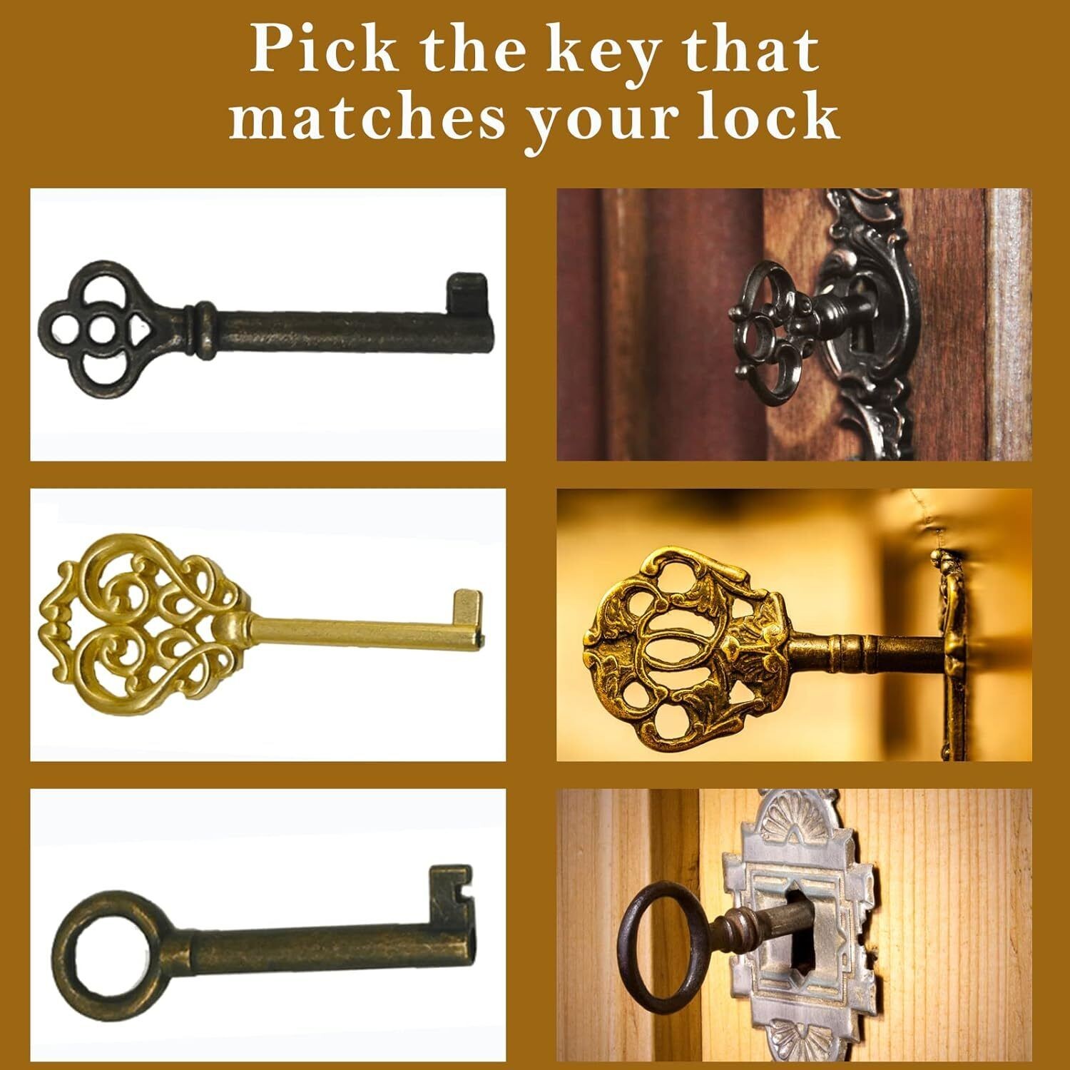 19PC Universal Skeleton Keys Replacement for Vintage Furniture Old Style Cabine.