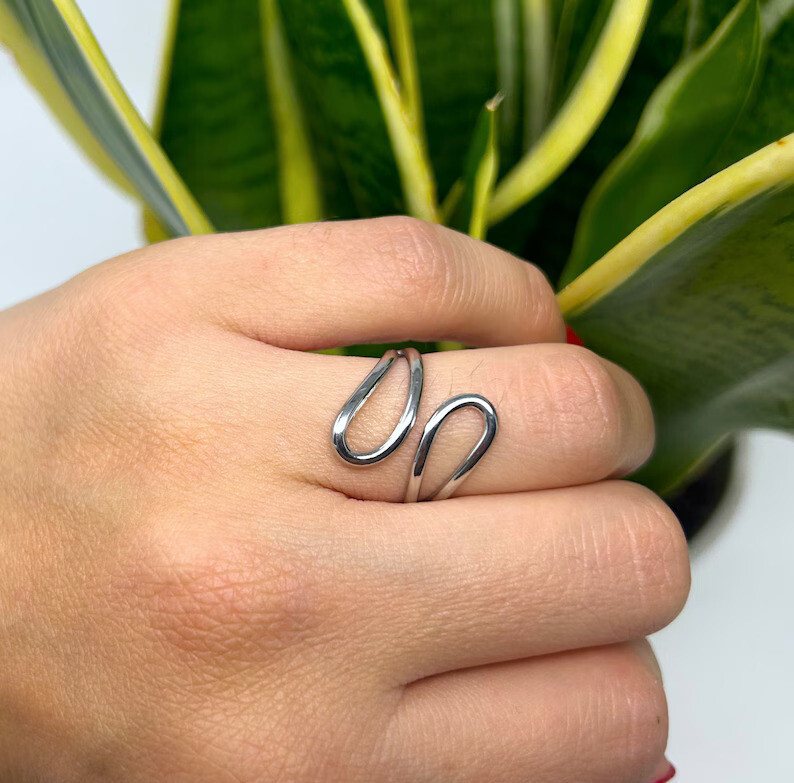 925 Solid Sterling Silver Statement Ring Bypass Ring Wrap Around Ring ALL Size