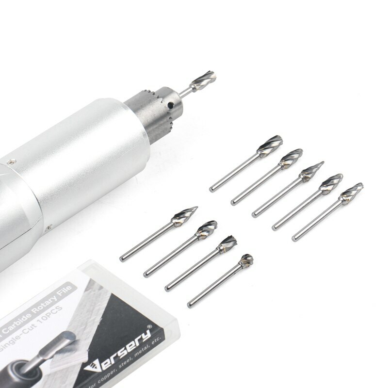 10PCS 1/8" Tungsten Carbide Burr Rotary Drill Bits Tools Cutter Files Set Shank