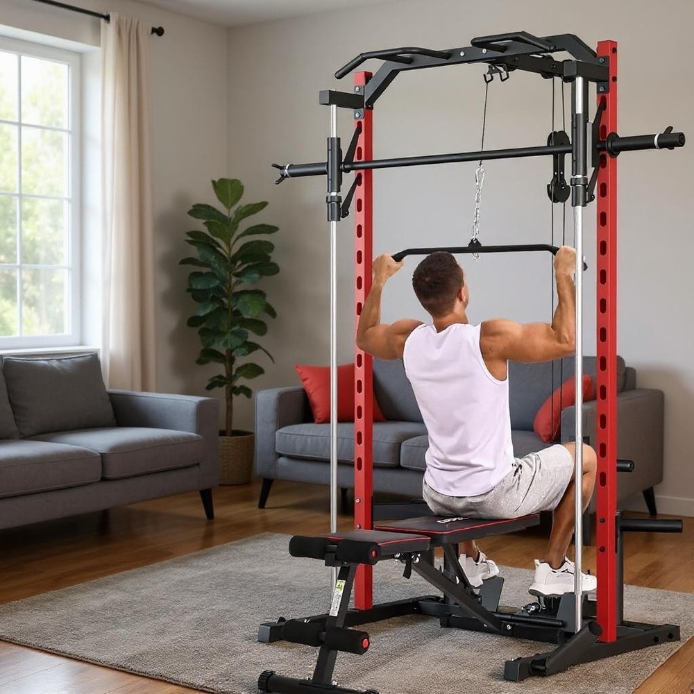 1400 Lbs Smith Machine Multi-Function Squat Rack with LAT-Pull Down Power Cage