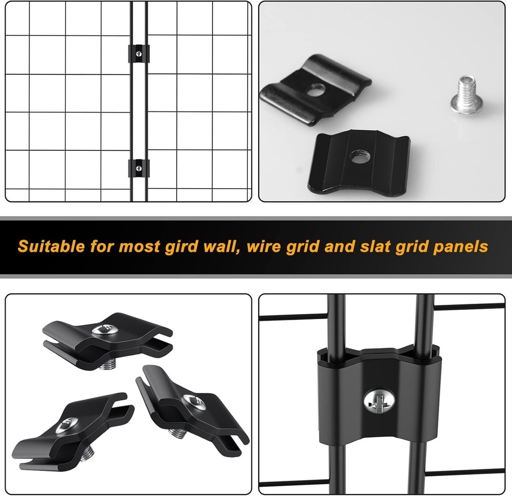 18 Pack Black Metal Gridwall Joining Clips - Easy Install Panel Connectors