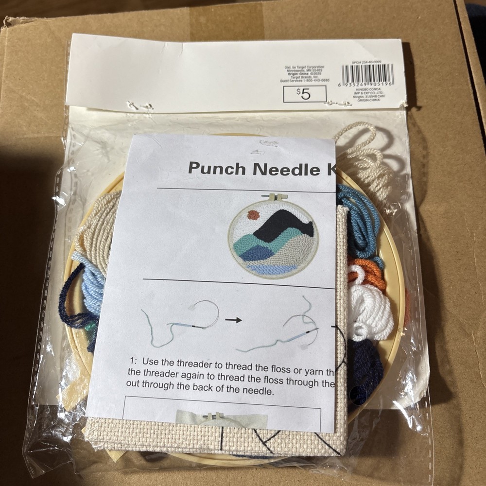 Punch Needle Kit Mountain Landscape 6@ Round Hoop Frame Punch Needle String