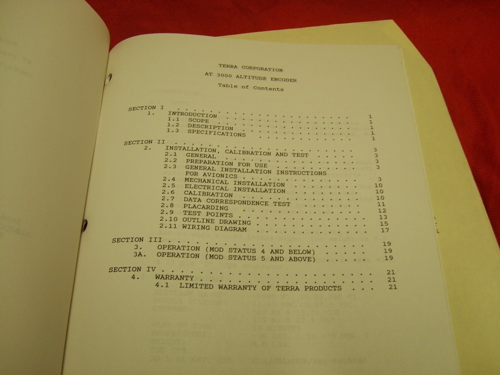 Terra AT3000 Altitude Encoder Operator/Installation Aviation Manual Avionics