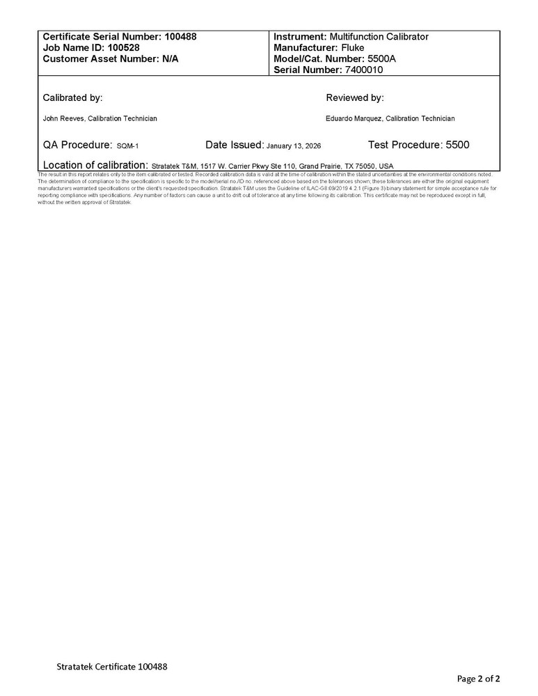 Fluke 5500A Multifunction Calibrator NIST Calibrated