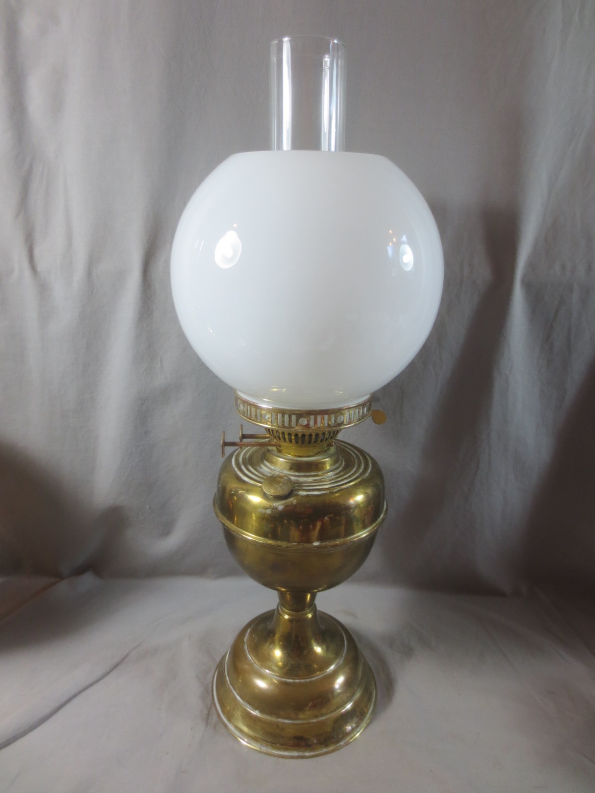 Vintage Made In England Brass Duplex Oil Lamp Chimney & Shade Shepards Hut Lamp