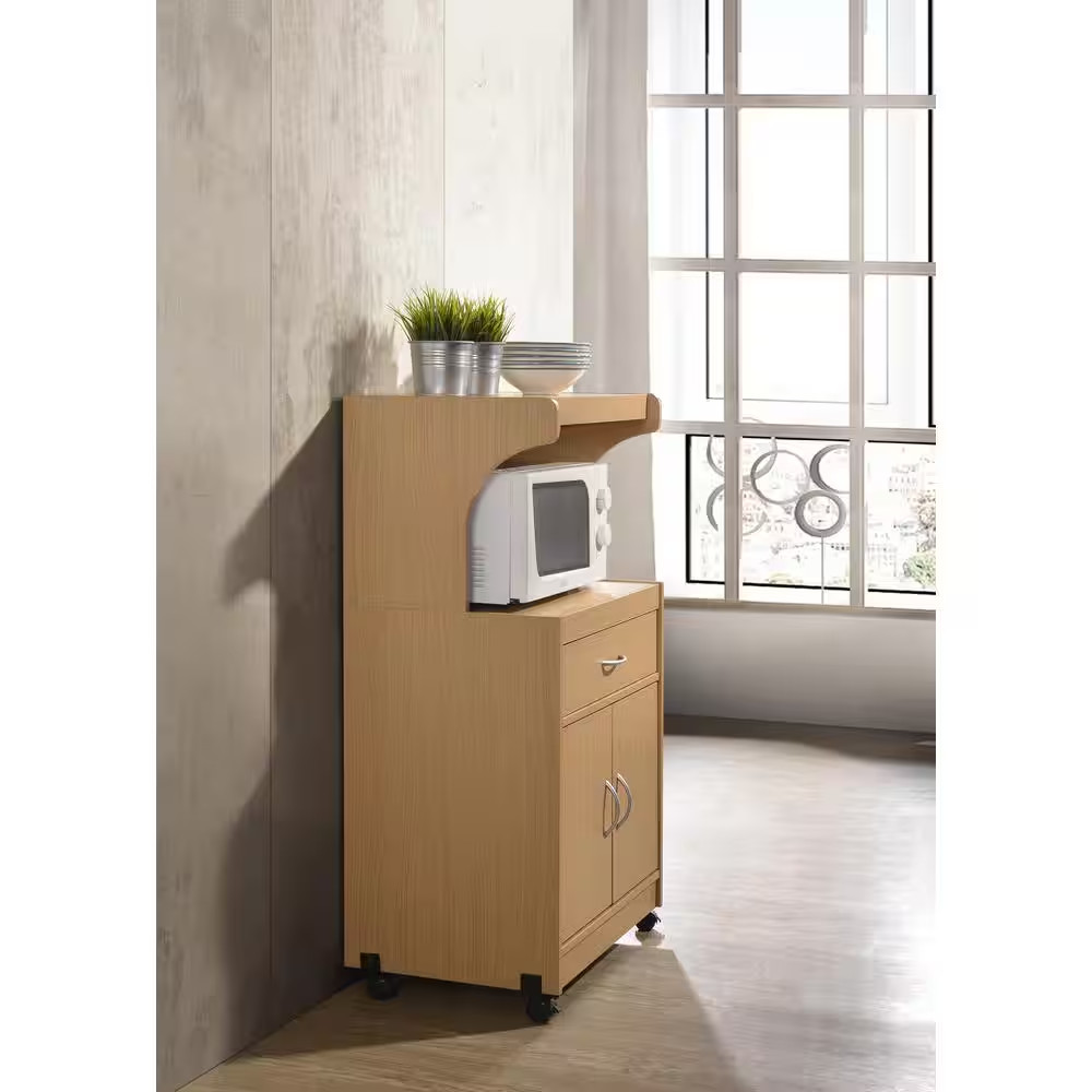 Beech Microwave Cart with Storage