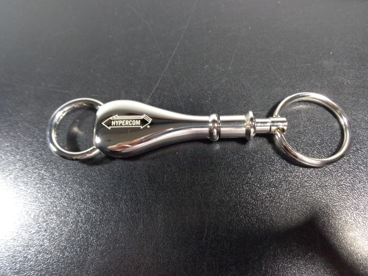 NICE VINTAGE~ HYPERCOM ~CHROME DOUBLE END DETACHABLE KEY RING CHAIN HOLDER w BOX