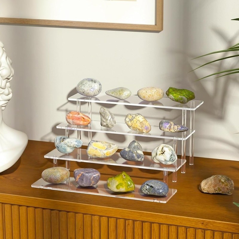 Clear 4 Tier Acrylic Display Riser Stand Sturdy Easy Install Space Saving New
