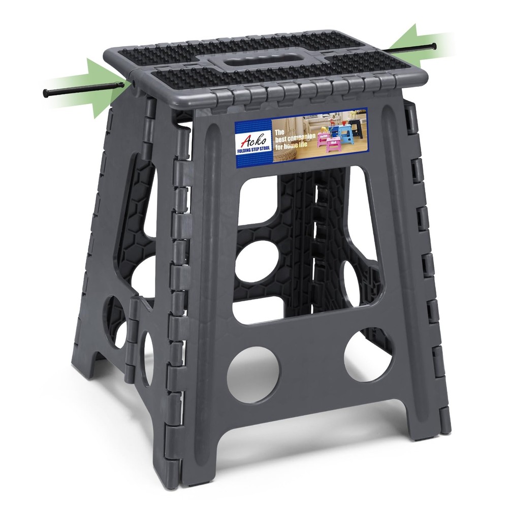 Folding Step Stool 16 Inch 400 lbs Capacity Dot Grey Plastic Handle 1 PC