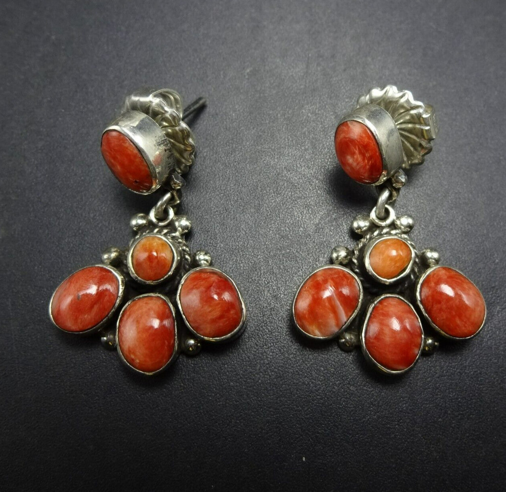 FEDERICO JIMENEZ Sterling Silver ORANGE SPINY OYSTER SHELL Cluster EARRINGS