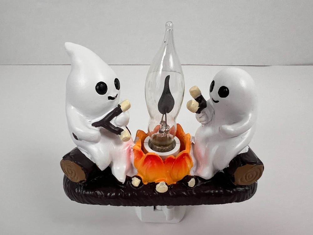 Halloween Ghost Campfire Fire Marshmallow Flickering Nightlight Plug In