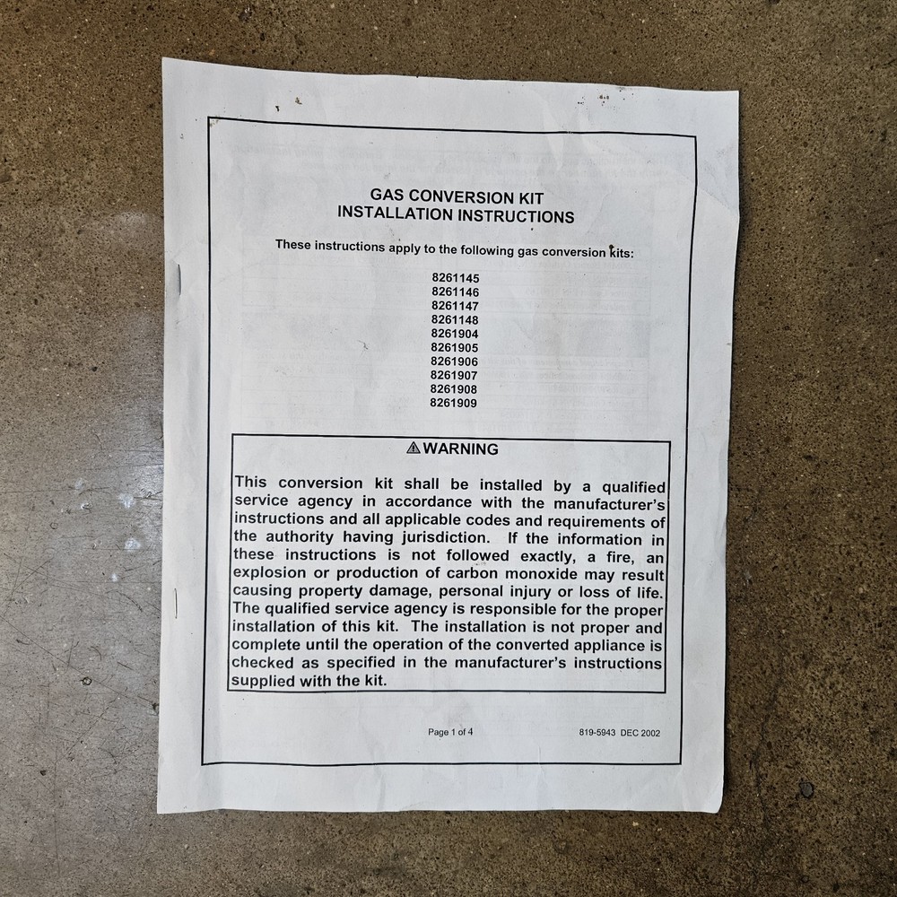 Frymaster 826-1145 Natural to Propane Conversion Kit